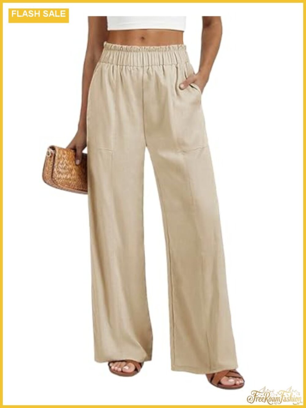 High Waisted Wide Leg Palazzo Pants Flowy Casual Trousers with Pockets Summer